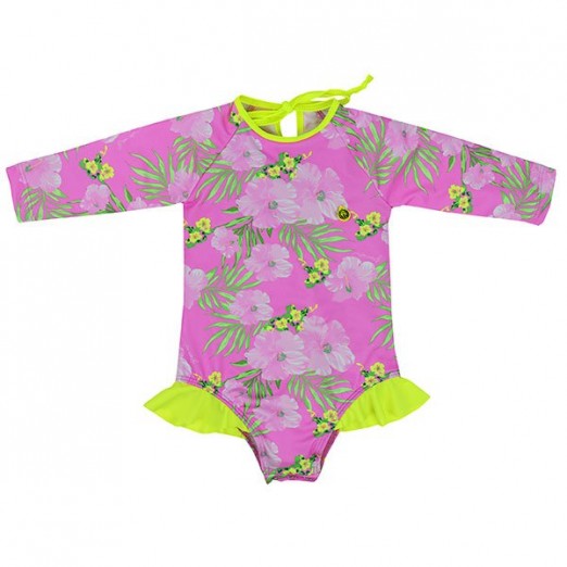 Maiô Praia Infantil Feminino Rosa Florida Grow Up Tam P