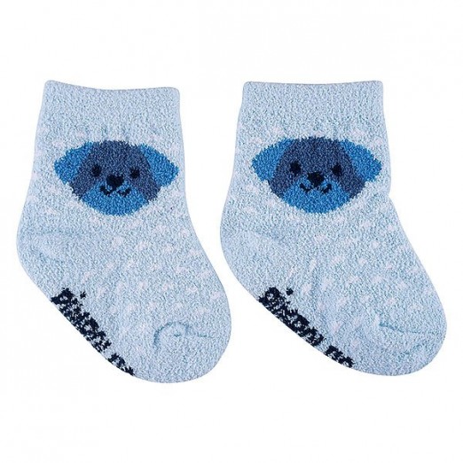 Meia Infantil Felpuda Masculina Número 00 A 15 Azul Cachorro Pimpolho