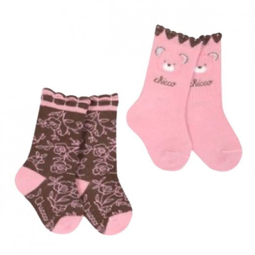 Kit Meias Infantil Feminina 6 1 A 3 Meses Rosa E Marron Chicco