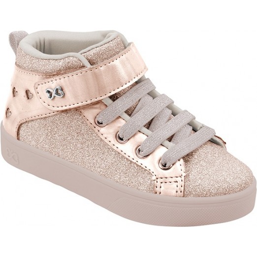 Tênis infantil Feminino rosê cobre com gliter WorldColors com cadarço e velcro