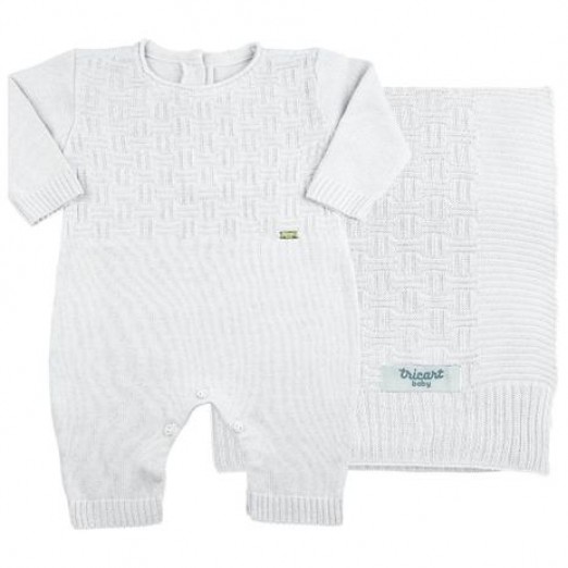 Conjunto Infantil Manta e Macacão Branco Tamanho RN 100% Acrilico Tricart Baby