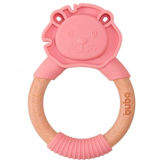 Mordedor Infantil Para Menina Leãozinho Silicone e Bambu Rosa Buba +4M