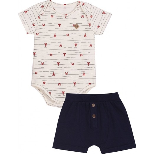 Conjunto Body E Bermuda Bebê GG Crustáceos Nini E Bambini