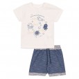 Conjunto Infantil Camisa E Bermuda Branco e Azul Nini E Bambini Tam 04 Anos