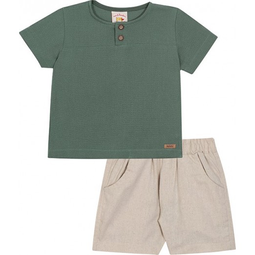 Conjunto Infantil Masculino Camiseta e Bermuda Masculino Verde/Bege 4 Anos Nini e Bambini