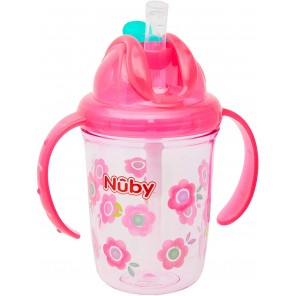 Copo De Transição Tritan Com Alça E Canudo Rosa 240ml Nuby