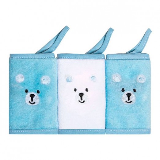 Kit Paninho de Boca Infantil Bordados Karinho Urso 85% Algodão Branco e Azul Papi