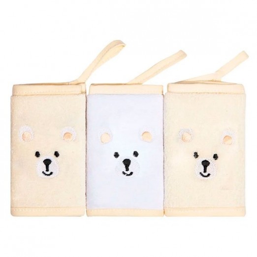 Kit Paninho de Boca Infantil Bordados Karinho Urso 85% Algodão Branco e Creme Papi