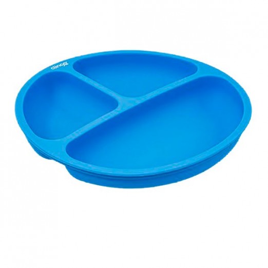 Prato Infantil De Silicone Com Divisória Colors Azul Livre BPA Clingo