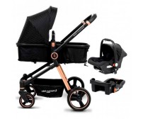 Carrinho de Bebe Travel System Aston Gold e Preto Premium Baby 