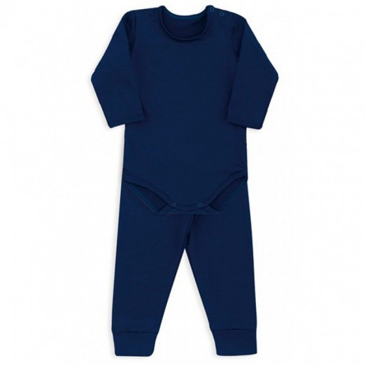 Conjunto De Body Canelado RN Bebê Azul Marinho Dedeka