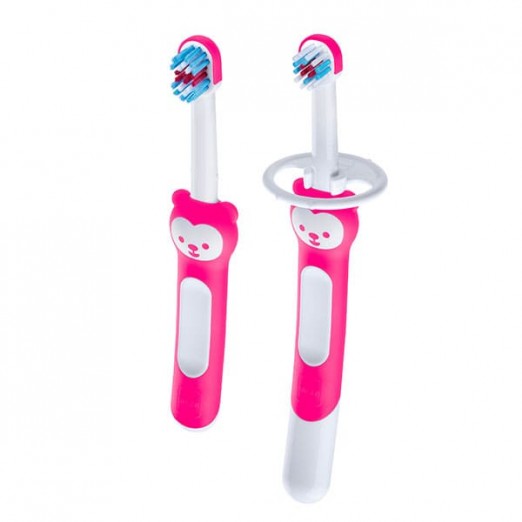 Kit escova de dente infantil mam learn to brush rosa