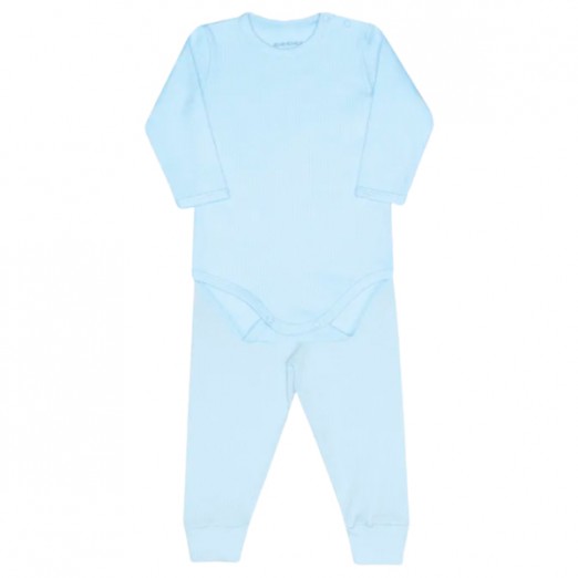 Conjunto De Body Canelado M Bebê Azul Bebê Dedeka