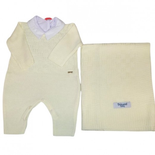 Conjunto Infantil Manta e Macacão Body Amarelo Tamanho P 100% Acrilico Tricart Baby