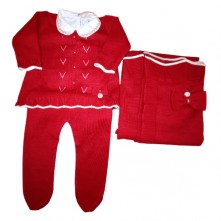  Conjunto Infantil Manta Casaco Calça E Body Vermelho Tricart Baby