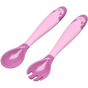 Talheres Articuláveis Infantis Silicone Rosa Clingo