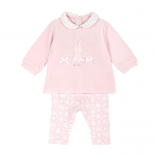 Conjunto Feminino 2 Peças Coelho E Flores 12 Meses Chicco