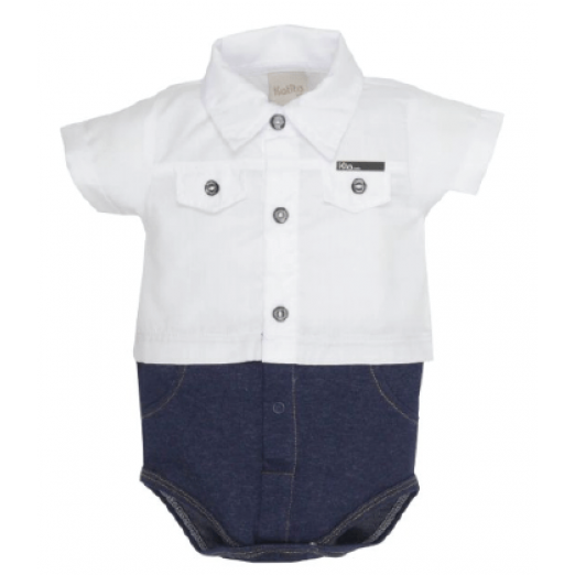 Body Infantil Masculino George Com Gola Polo Branco e marinho Tam 1M Katita