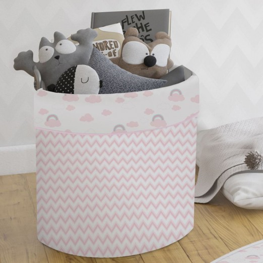 Papi cesto organizador estampado chevron rosa para brinquedos bebê 40cm x 28cm