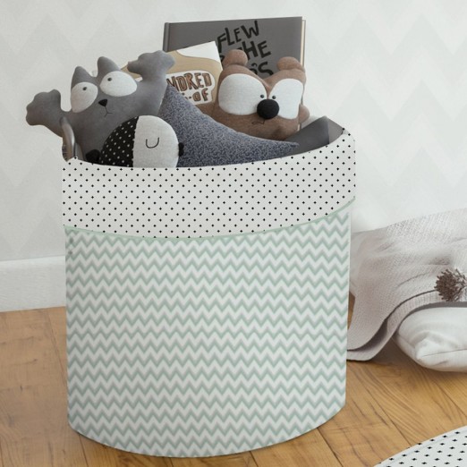 Papi cesto organizador estampado chevron verde para brinquedos bebê 40cm x 28cm