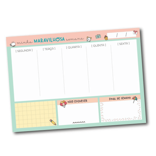 Bloquinho semanal rosa colorê  tamanho a5