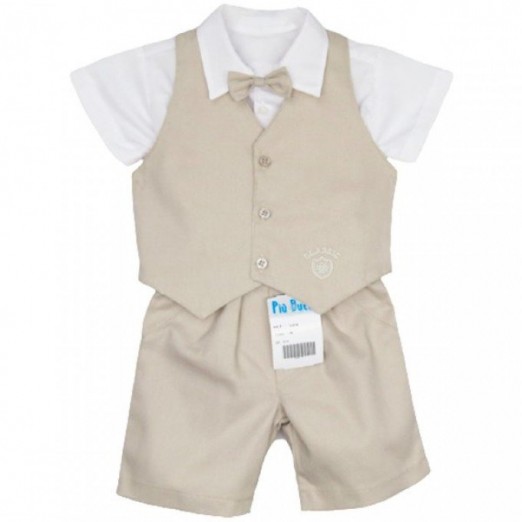 Conjunto Batizado Bebê Masculino Com Colete Branco e Bege Piu Ducci Tam M