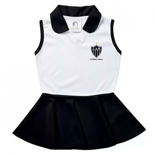 Vestido Bebê Para Menina Gola Polo Atlético Preto e Branco Torcida Baby Tam P