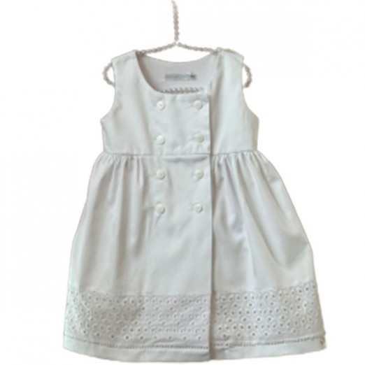 Vestido Infantil Para Menina De Algodão Com Botões Frontais Branco Kidstar Tam 02 Anos