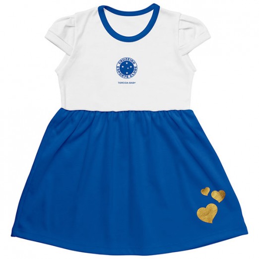 Vestido Infantil Para Menina Canelado Cruzeiro Azul e Branco Torcida Baby Tam 06 Anos