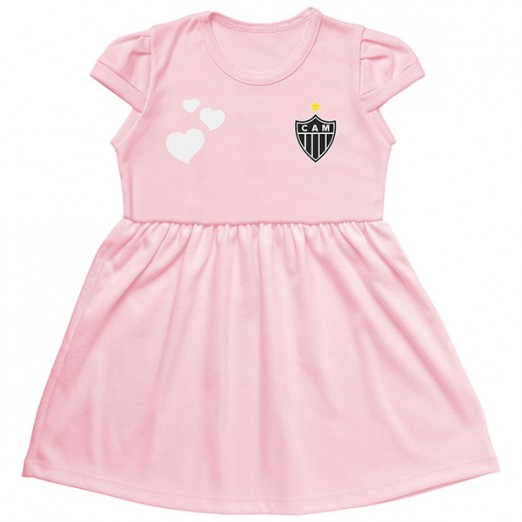 Vestido Infantil Para Menina Canelado Atlético Rosa Torcida Baby Tam 06 Anos