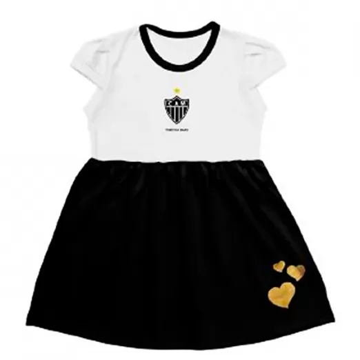 Vestido Infantil Para Menina Canelado Atlético Preto e Branco Torcida Baby Tam 06 Anos