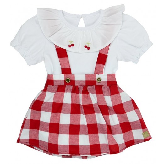 Salopete Infantil Feminina Vermelho/Branco Linha Celebration +3m  Growup